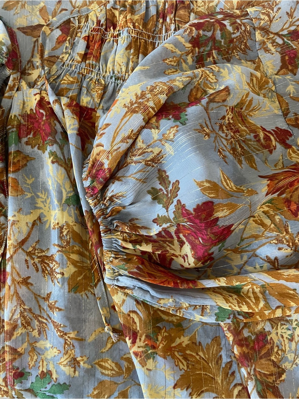 Maurices Boho Floral Metallic Blouse Sheer Peasant Ballon Sleeves SZ S - Picture 5 of 7